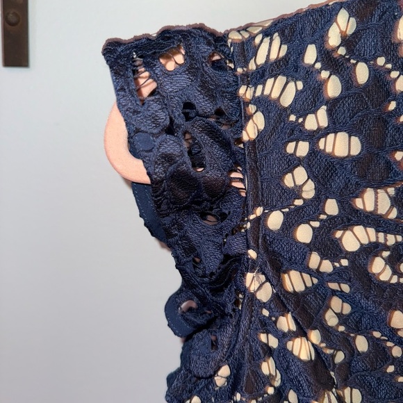 Adrianna Papell Navy and cream Lace Midi Dress - Picture 5 of 9